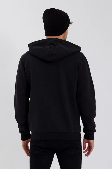 Age Of State Nakışlı Fermuarlı 3 İplik Sweatshirt Siyah - 5