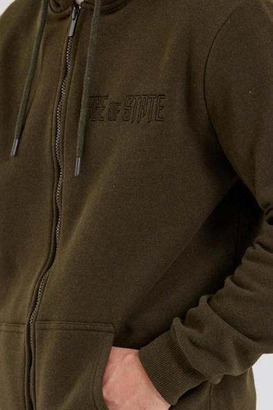 Age Of State Nakışlı Fermuarlı 3 İplik Sweatshirt Haki - Resim 8
