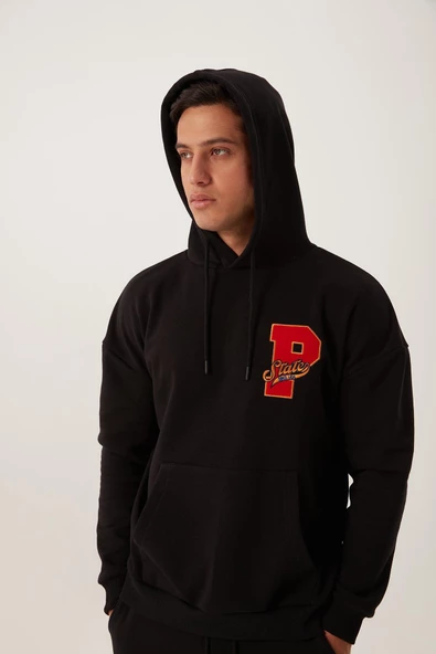 Erkek Kapüşonlu 3 İplik Sweatshirt Siyah