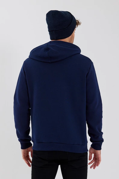 Erkek Kapüşonlu Baskılı 3 İplik Sweatshirt Lacivert - Resim 10