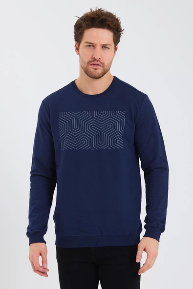 Erkek Baskılı Sweatshirt  Lacivert - 7