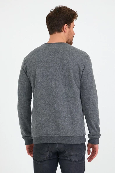 Erkek 3 İplik Pamuklu Regular Fit Nakışlı Bisiklet Yaka Basic Sweatshirt - 4