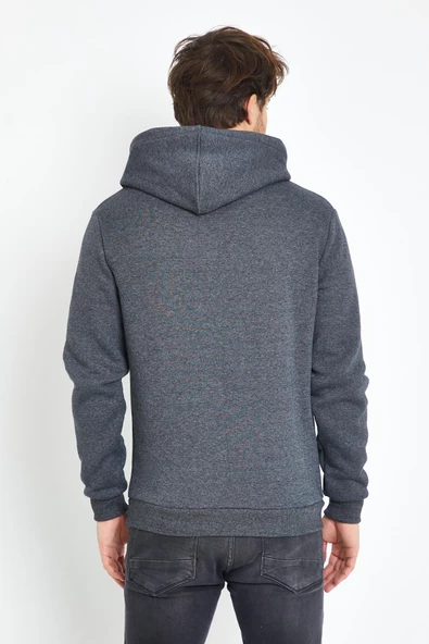 Erkek Kapüşonlu Kanguru Cep 3 İplik Sweatshirt Antrasit - Resim 3