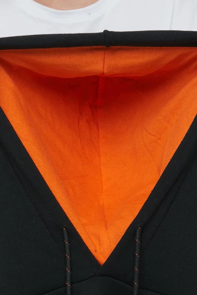 Erkek 3 İplik Pamuklu İçi Polarlı Regular Fit Nakışlı Kapüşonlu Kanguru Cepli Siyah Sweatshirt - Resim 3