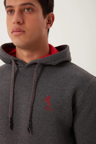 Erkek İskelet Nakışlı 3 İplik Kapüşonlu Sweatshirt Antrasit - 5