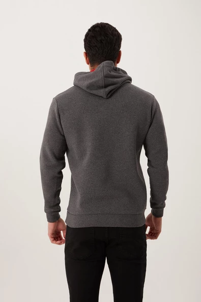 Erkek İskelet Nakışlı 3 İplik Kapüşonlu Sweatshirt Antrasit - 9