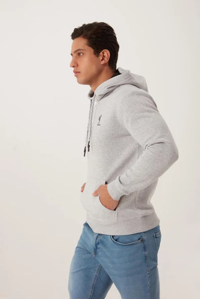 Erkek İskelet Nakışlı 3 İplik Kapüşonlu Sweatshirt Gri - 7