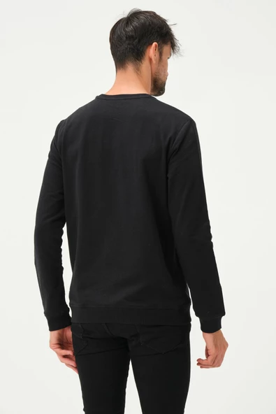 Erkek Baskılı Sweatshirt  Siyah - Resim 3