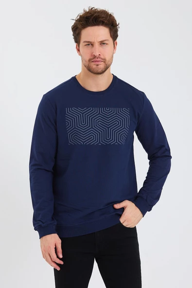 Erkek Baskılı Sweatshirt  Lacivert - 9