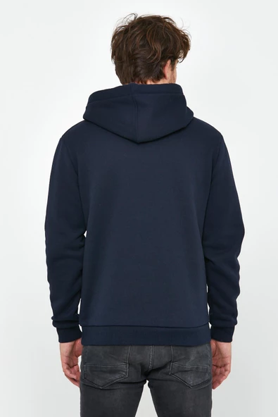 Erkek İskelet Nakışlı 3 İplik Kapüşonlu Sweatshirt Lacivert - 4