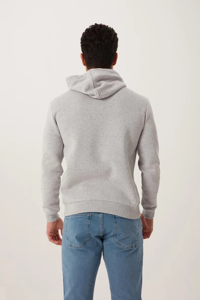 Erkek İskelet Nakışlı 3 İplik Kapüşonlu Sweatshirt Gri - 8