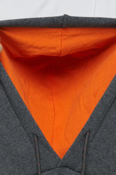 Erkek 3 İplik Pamuklu İçi Polarlı Regular Fit Nakışlı Kapüşonlu Kanguru Cepli Antrasit Sweatshirt - Resim 3