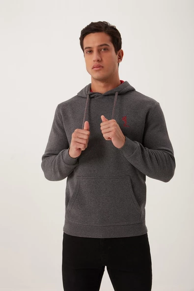Erkek İskelet Nakışlı 3 İplik Kapüşonlu Sweatshirt Antrasit - 4