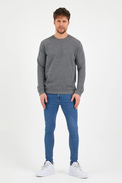 Erkek 3 İplik Pamuklu Regular Fit Basic Bisiklet Yaka Sweatshirt - 12