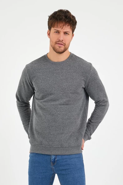 Erkek 3 İplik Pamuklu Regular Fit Basic Bisiklet Yaka Sweatshirt - 8