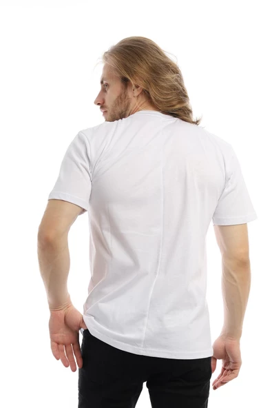 Erkek Polo State Basklı Bisiklet Yaka Tişört Beyaz - 5