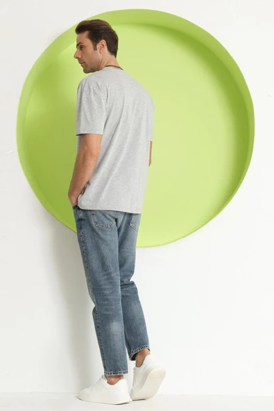 Erkek Baskılı Oversize T-Shirt  Gri Melanj - 9
