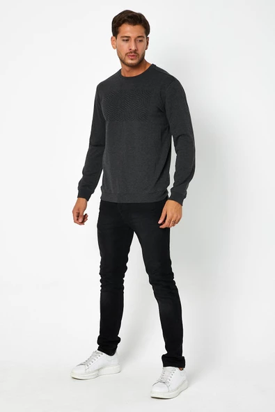 Erkek Baskılı Sweatshirt Antrasit - 7