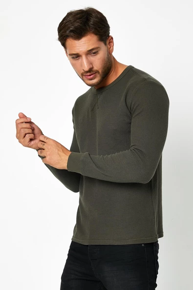 Erkrk Waffle Özel Dokulu Kumaş Standart Fit Uzun Kollu Basic T-shirt - 2
