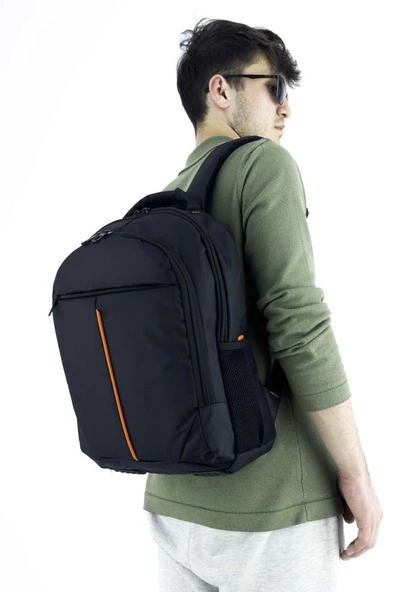 3 Bölmeli Sırt Çantası (Laptop Bölmeli) Siyah-Turuncu 5151 - 4