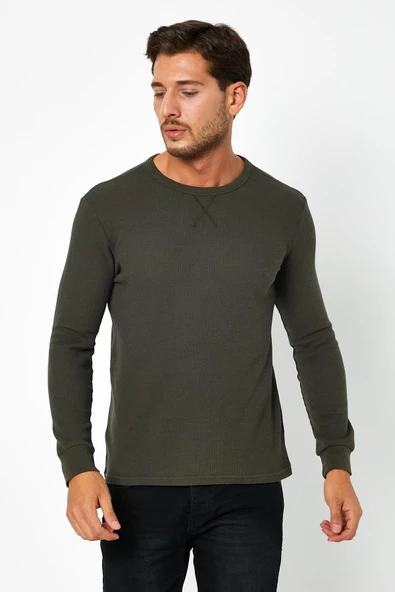 Erkrk Waffle Özel Dokulu Kumaş Standart Fit Uzun Kollu Basic T-shirt - 9