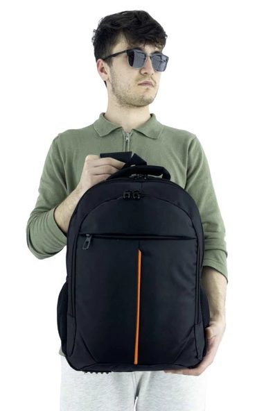 3 Bölmeli Sırt Çantası (Laptop Bölmeli) Siyah-Turuncu 5151 - 5