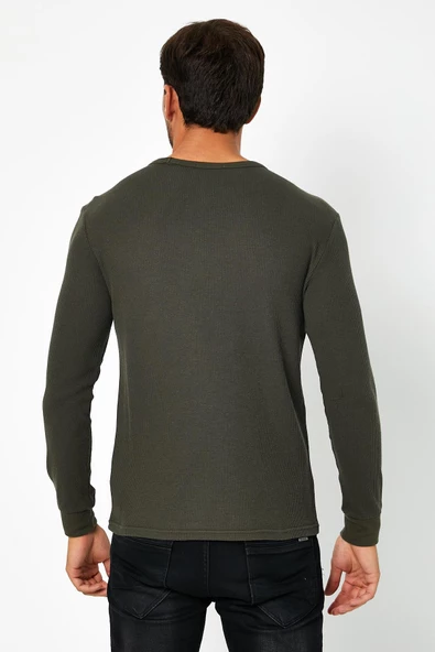 Erkrk Waffle Özel Dokulu Kumaş Standart Fit Uzun Kollu Basic T-shirt - 4
