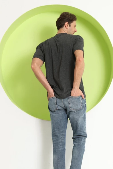 Erkek Baskılı Oversize T-Shirt Antrasit - 4