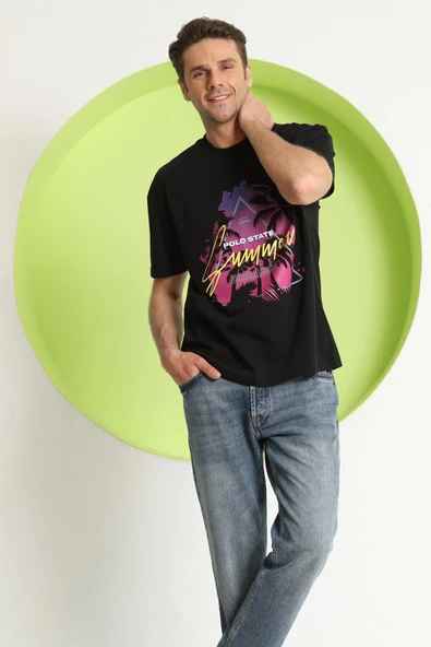 Erkek Baskılı Oversize T-Shirt Siyah - 6
