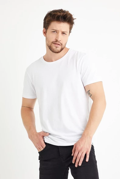 Erkek Bisiklet Yaka Regular Kalıp 5 li T-shirt Paket  Siyah-Beyaz - 3