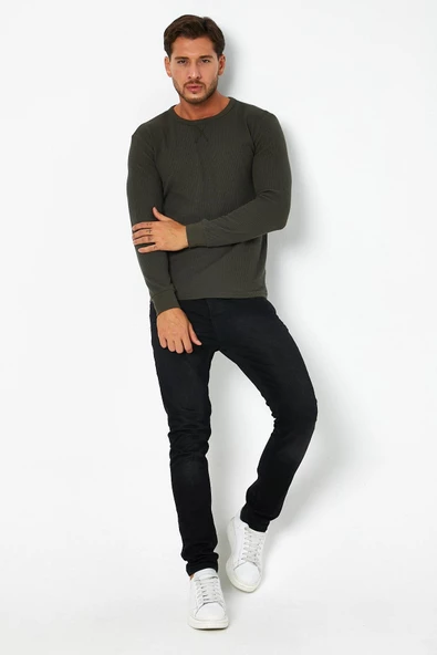 Erkrk Waffle Özel Dokulu Kumaş Standart Fit Uzun Kollu Basic T-shirt - 11