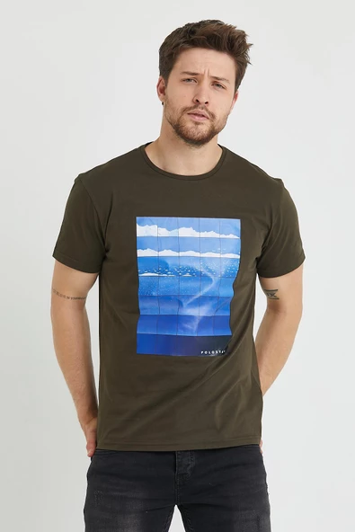 Erkek Baskılı T-shirt Haki - 5