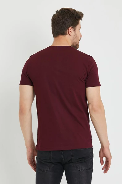 Erkek Baskılı T-shirt Bordo - Resim 4