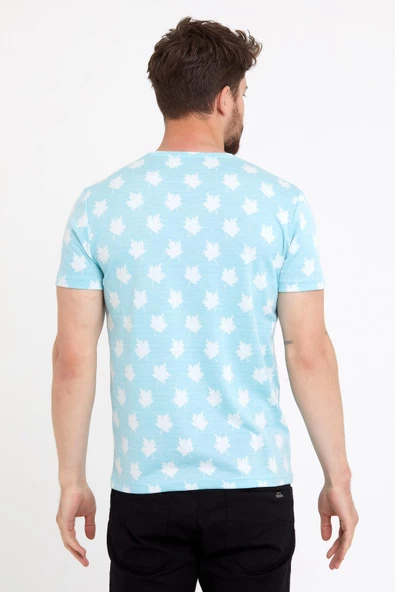 Erkek Jakarlı Basic T-shirt Mavi - 8