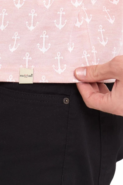 Erkek Jakarlı Basic T-shirt Pembe - Resim 7