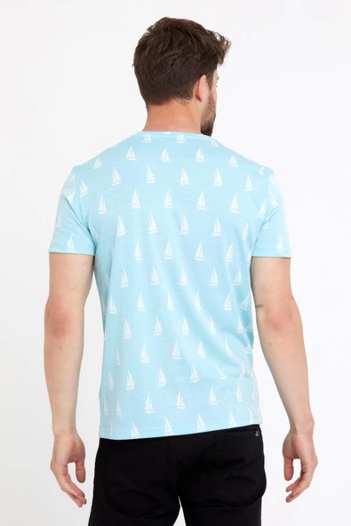 Erkek Jakarlı Basic T-shirt Mavi - Resim 12