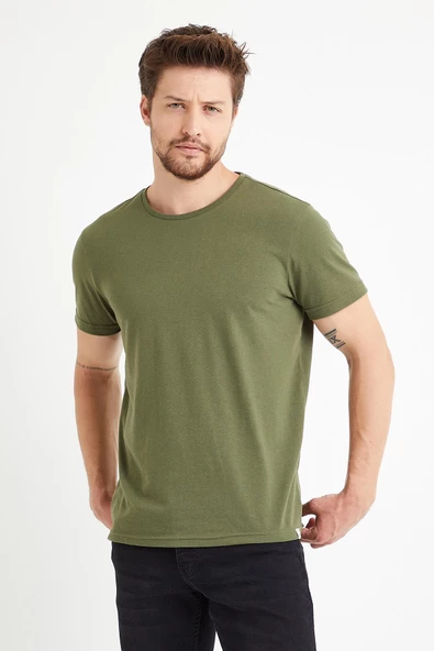 Erkek Çok Renkli Büyük Beden Bisiklet Yaka 5li Tişört Paketi Saks - Resim 4