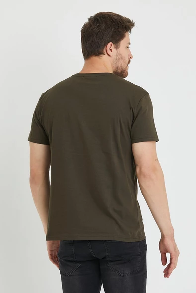 Erkek Baskılı T-shirt Haki - 4