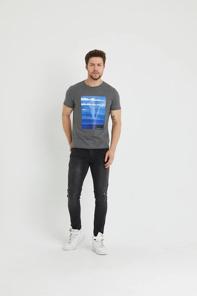 Erkek Baskılı T-shirt Antrasit - 11