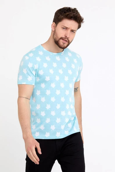 Erkek Jakarlı Basic T-shirt Mavi - 2