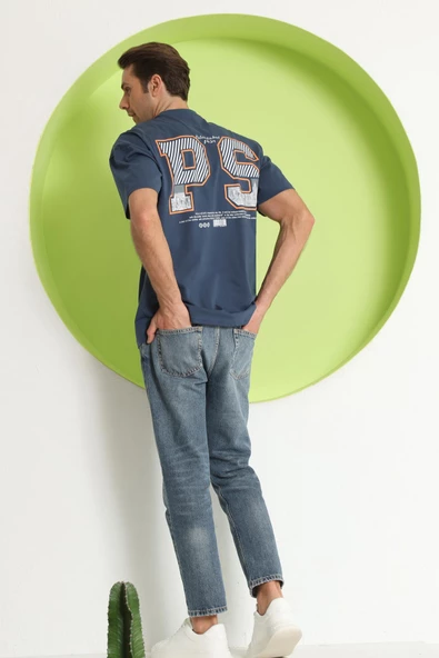 Erkek PS Baskılı Oversize T-Shirt Petrol - 6