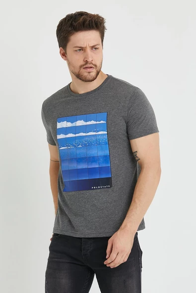 Erkek Baskılı T-shirt Antrasit - 4