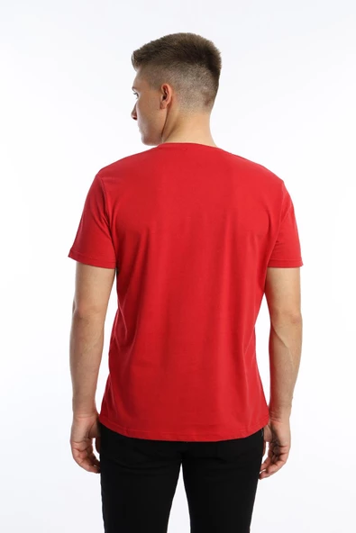 Erkek Golf Nakışlı Regular Fit Basic Tişört Kırmızı - Resim 4