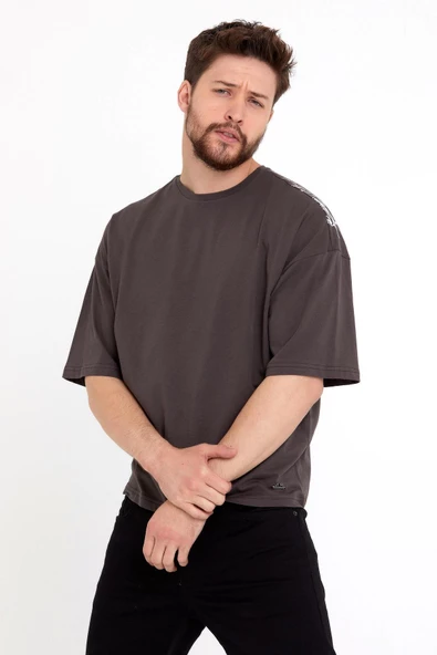 Erkek Oversize Baskılı T-shirt Kahverengi - 2