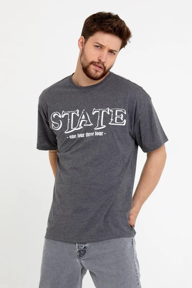 Erkek Oversize Baskılı T-shirt Antrasit - Resim 3
