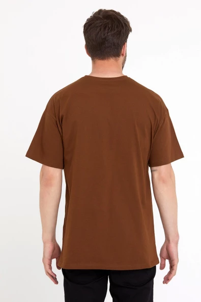 Erkek Oversize Baskılı T-shirt Taba - Resim 12