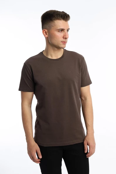 Erkek Golf Nakışlı Regular Fit Basic Tişört Kahverengi - 2