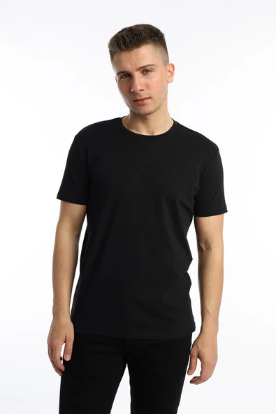 Erkek Golf Nakışlı Regular Fit Basic Tişört Siyah - 3