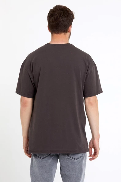 Erkek Oversize Baskılı T-shirt Kahverengi - 4