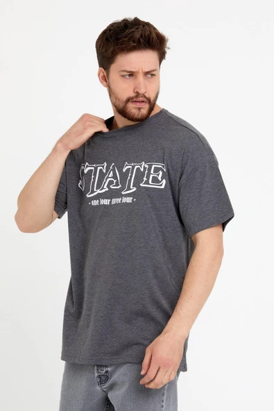 Erkek Oversize Baskılı T-shirt Antrasit - Resim 2